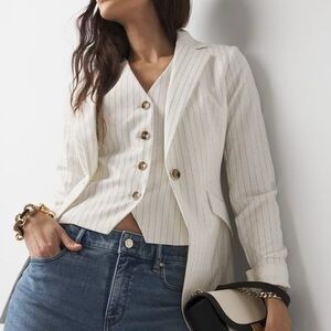 WHBM One-Button Blazer and Vest in Pinstripe, Cream, 12 NWT